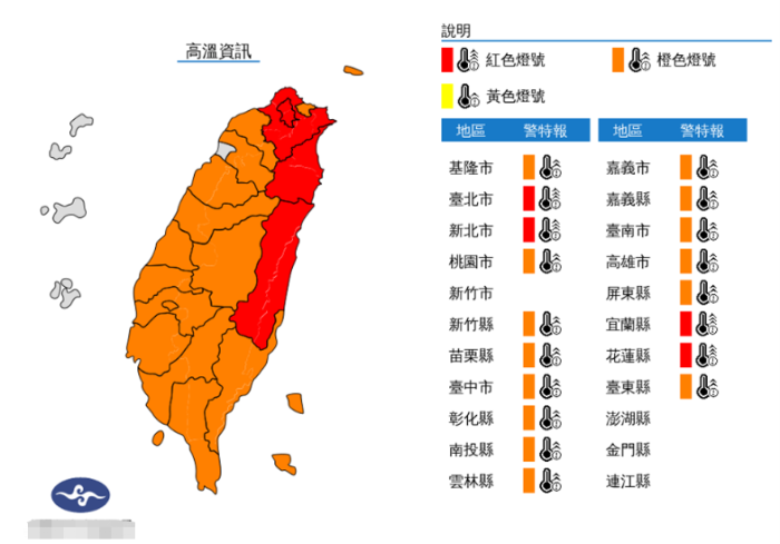 臺(tái)灣高溫預(yù)警