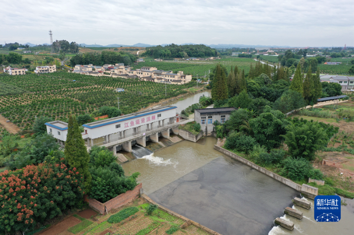 位于四川省眉山市彭山區(qū)境內(nèi)的通濟堰灌區(qū)江魚堤泄洪閘(無人機照片)。新華社發(fā)(姚永亮攝)