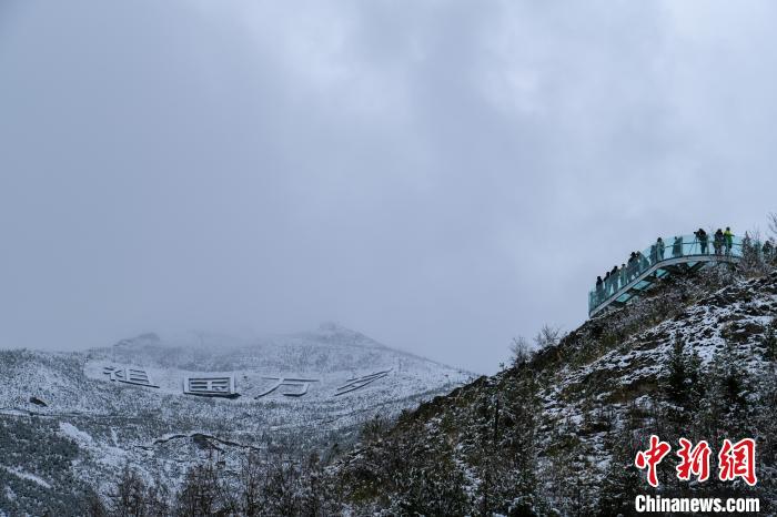 游客在拉薩南山公園觀景臺登高賞雪?！〗w波 攝